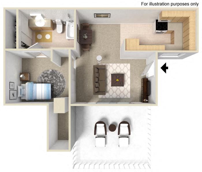 Floor plan for studio, 1 bath, 550 sqft